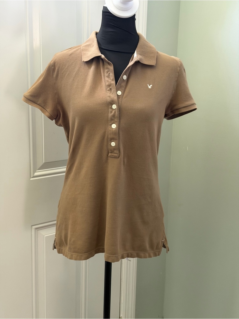American Eagle Outfitters Brown Short-Sleeve Button-Down Polo